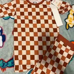 Disney Kids Checkered Pajama Set in Brown and White